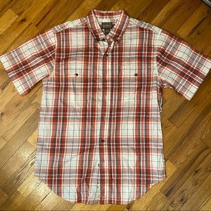 CE Schmidt Workwear Burgundy Tan Plaid Button Down Shirt Size M